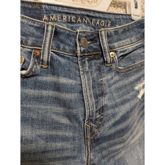 AMERICAN EAGLE Jean Shorts Men 26 Blue Distressed Cut Off Bermuda Jorts Airflex - Picture 2 of 7